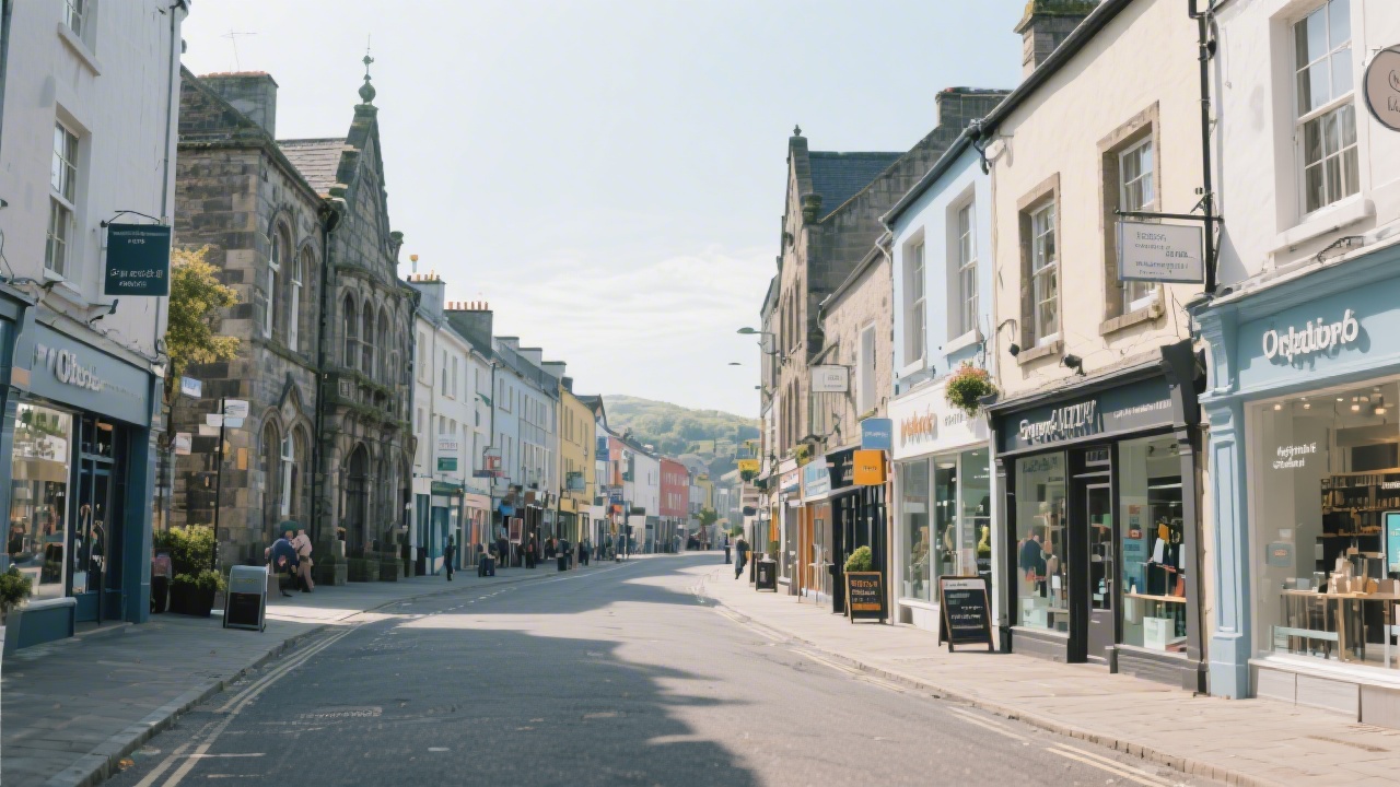 Wide view of Kilkenny streets with historic buildings and modern shops, representing a growing local community where digital product teams and learners connect.